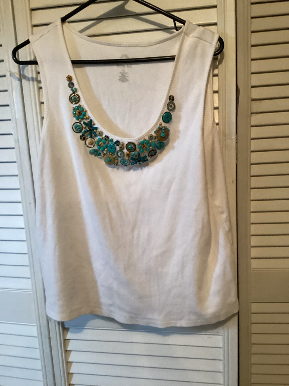 Vintage Ruby Rd. Ladies white embellished tank top, sizeXL